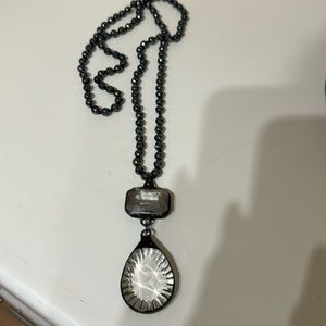 Hematite necklace with double crystal pendant